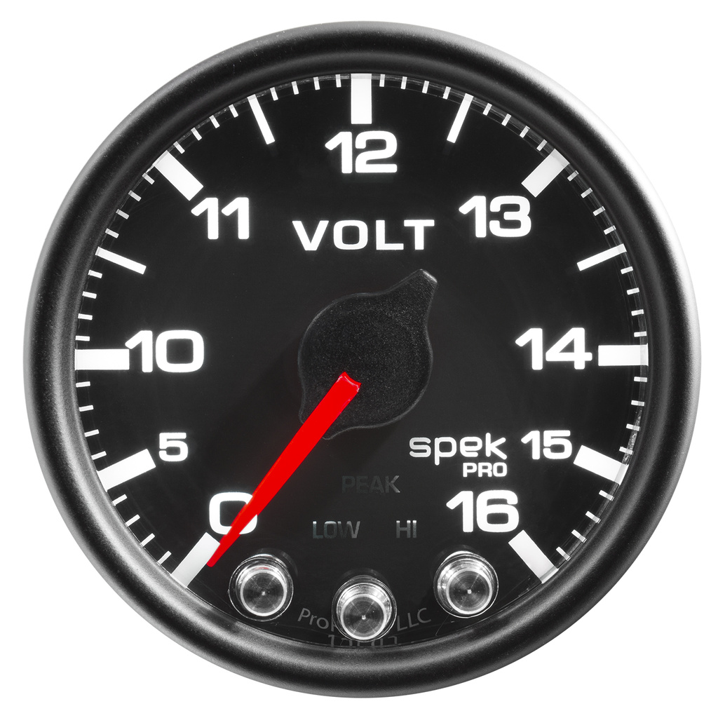 2-1/16" Voltmätare, 0-16V, SPEK-PRO, Svart/Svart
