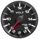2-1/16" Voltmätare, 0-16V, SPEK-PRO, Svart/Svart