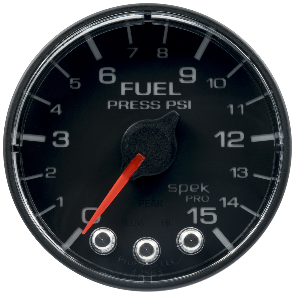 2-1/16" Bränsletryck, 0-15 PSI, SPEK-PRO, Svart/Svart, ECU