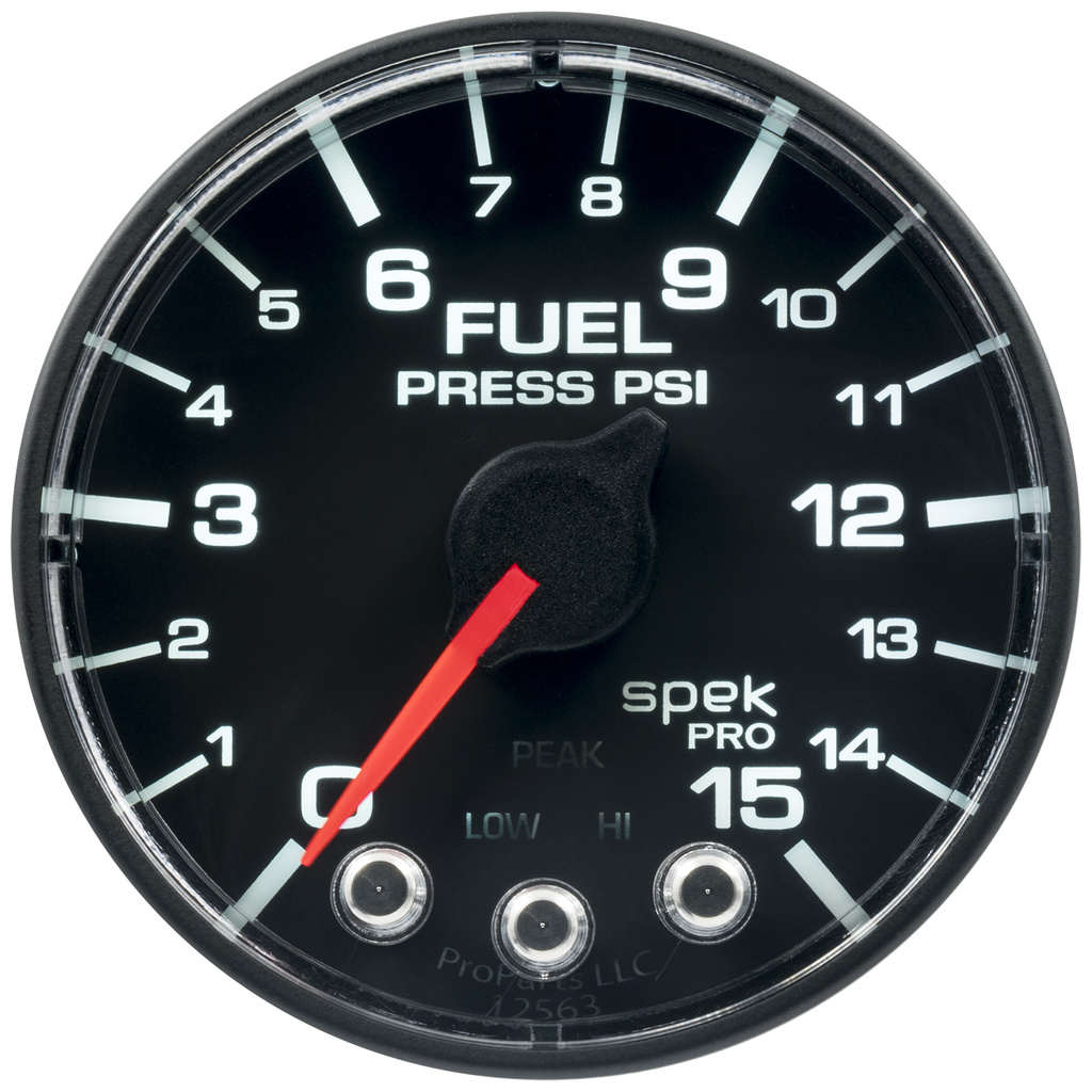 2-1/16" Bränsletryck, 0-15 PSI, SPEK-PRO, Svart/Svart, ECU